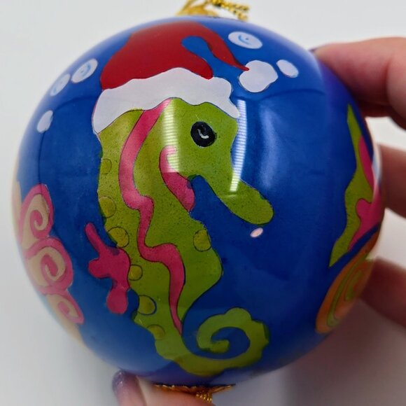 Pier 1 Li Bien Merry Fishmas Fish Hand Painted Christmas Ball Ornament With Box - Picture 5 of 15